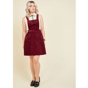 ModCloth red heart corduroy overalls skirt